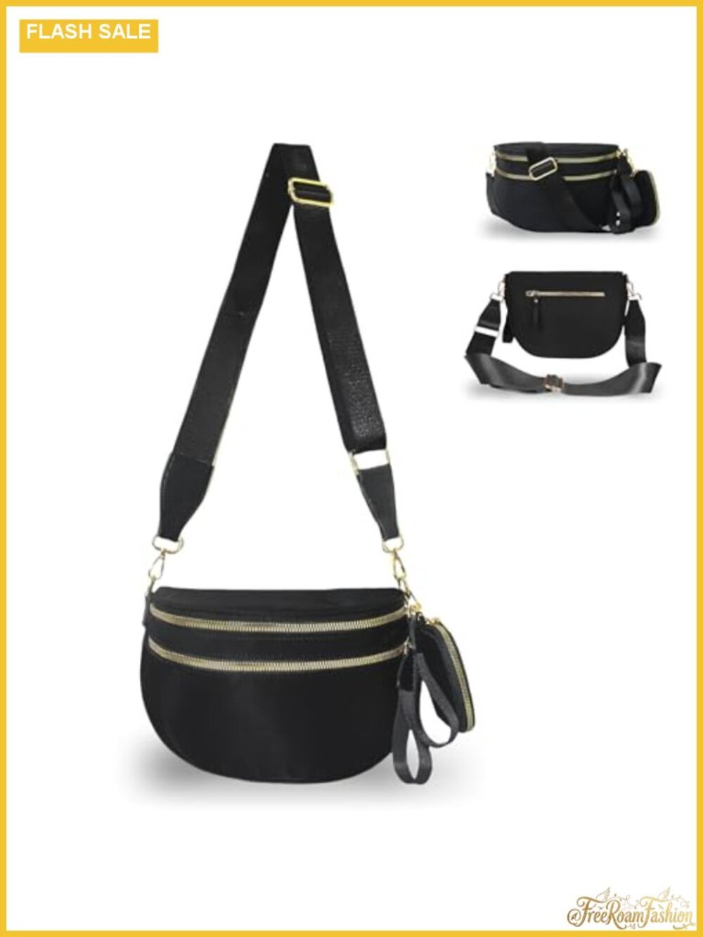 Nylon Checkered Crossbody Bum Bag with Wide Strap, Large Capacity Sling Purse